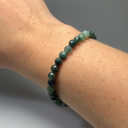 Moss Agate Faceted Beaded Bracelet