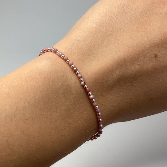 Rhodonite Sterling Silver Beaded Bracelet