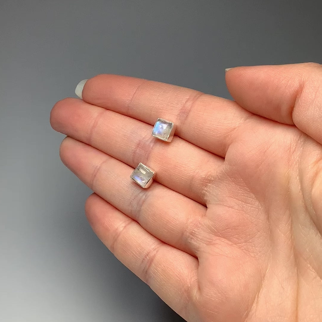 Rainbow Moonstone Stud Earrings