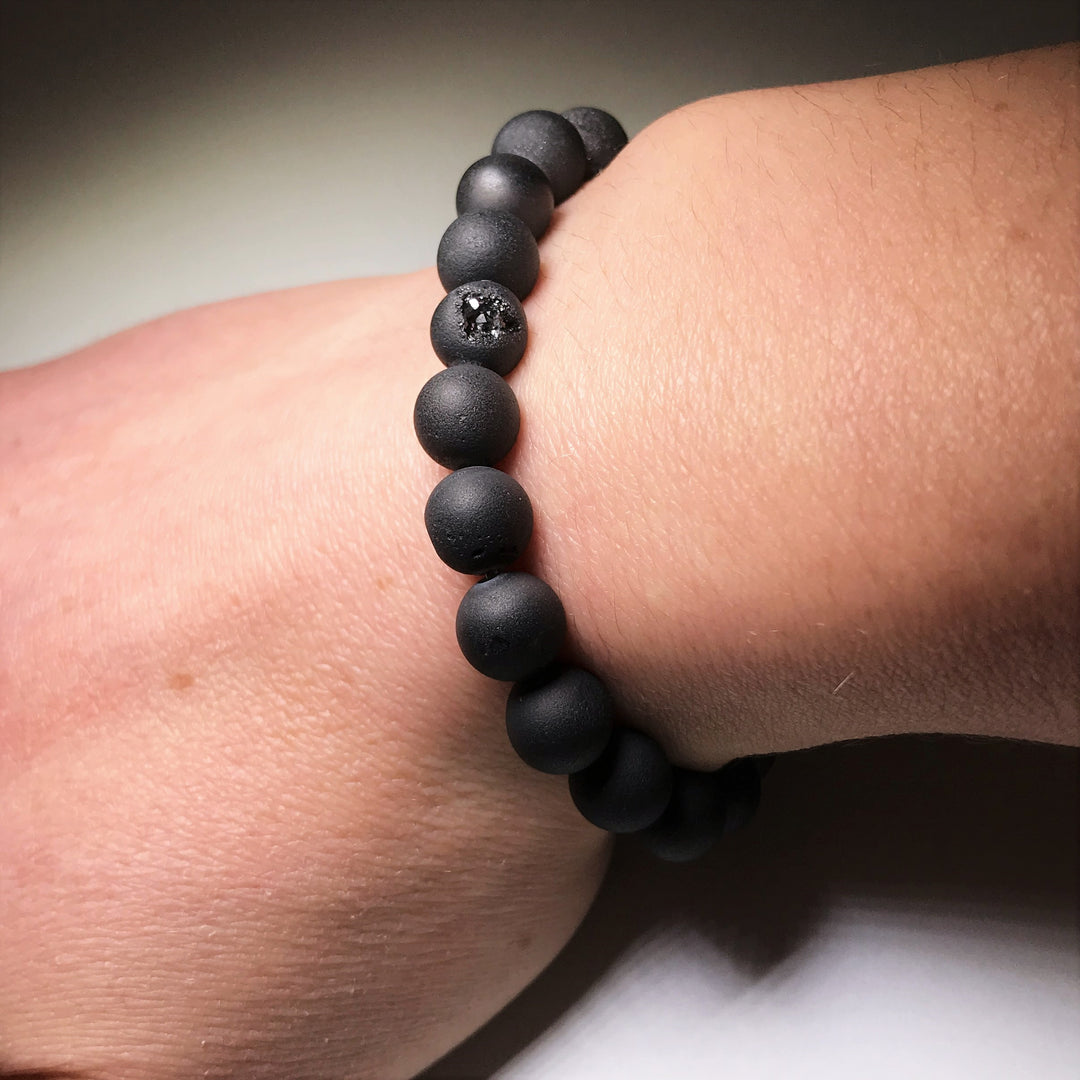 Druzy Matte Black Beaded Bracelet