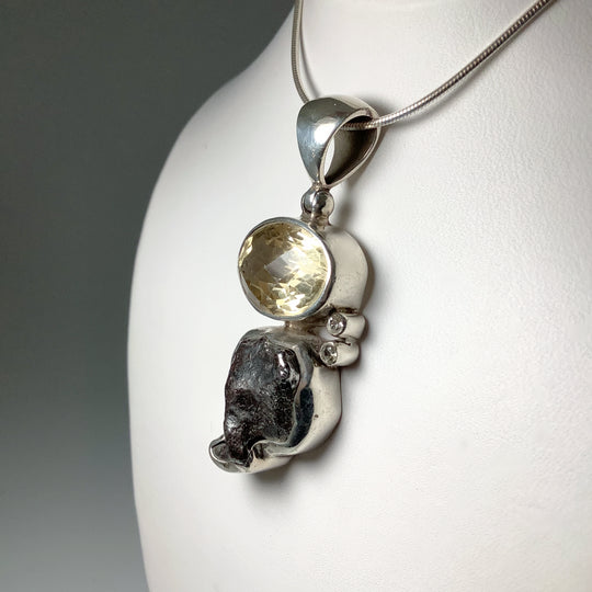 Sikhote-Alin Meteorite with Citrine and Cubic Zirconia Pendant