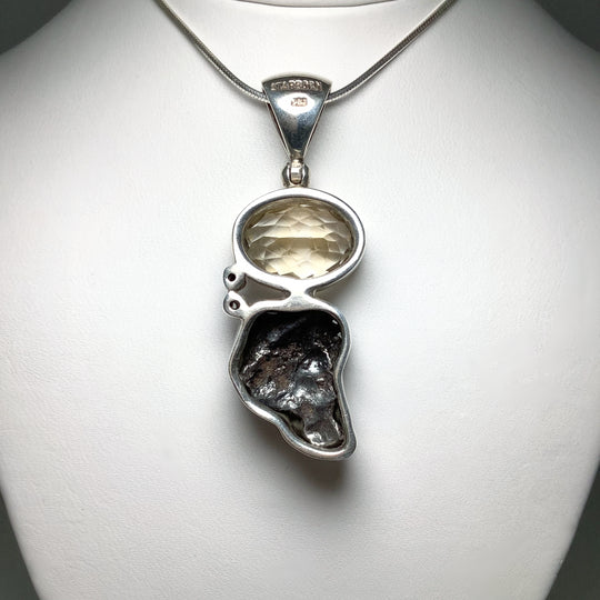 Sikhote-Alin Meteorite with Citrine and Cubic Zirconia Pendant