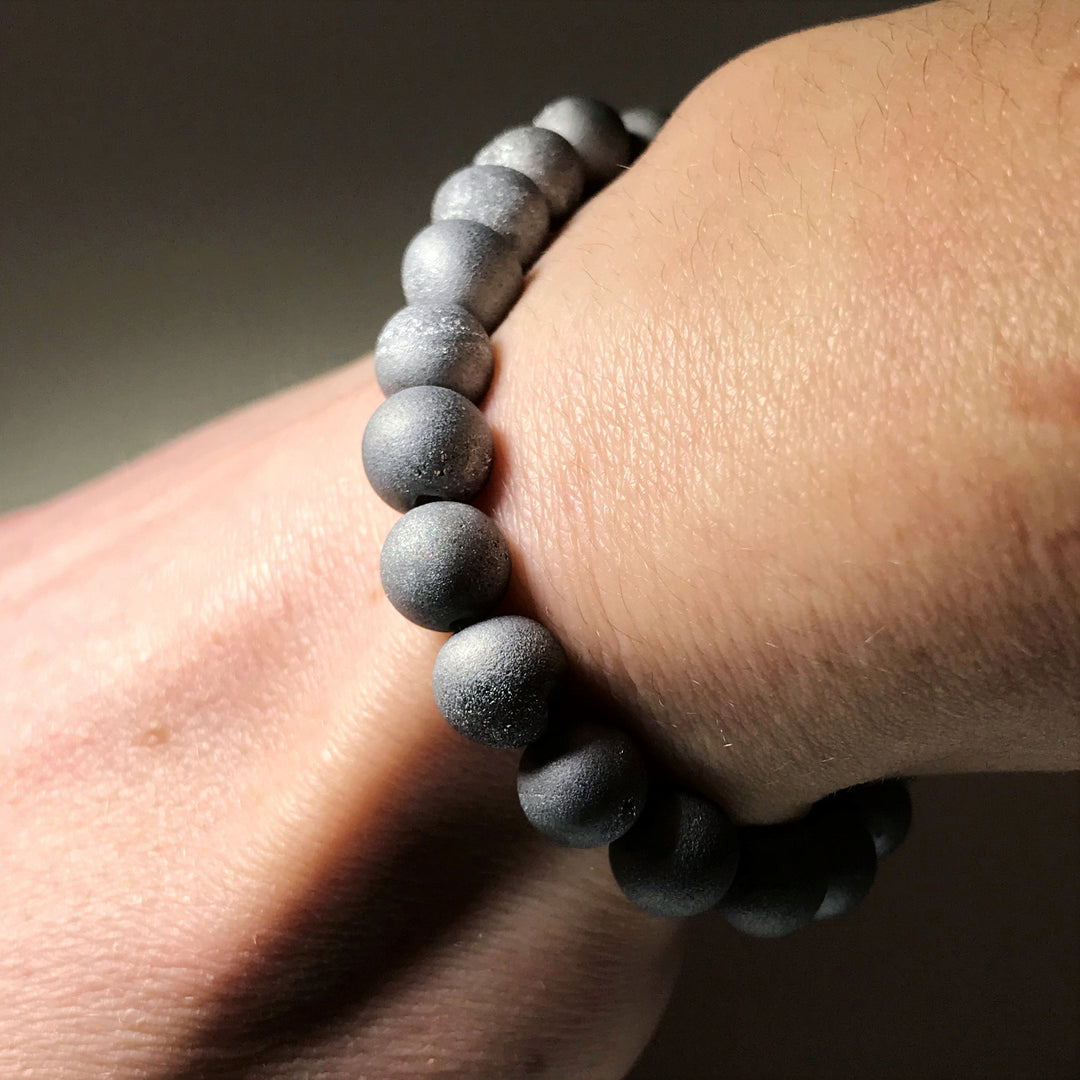 Druzy Matte Silver Beaded Bracelet