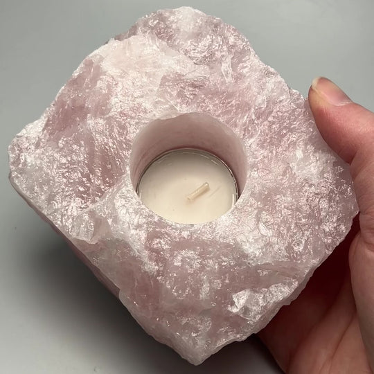 Raw Rose Quartz Candle Holder