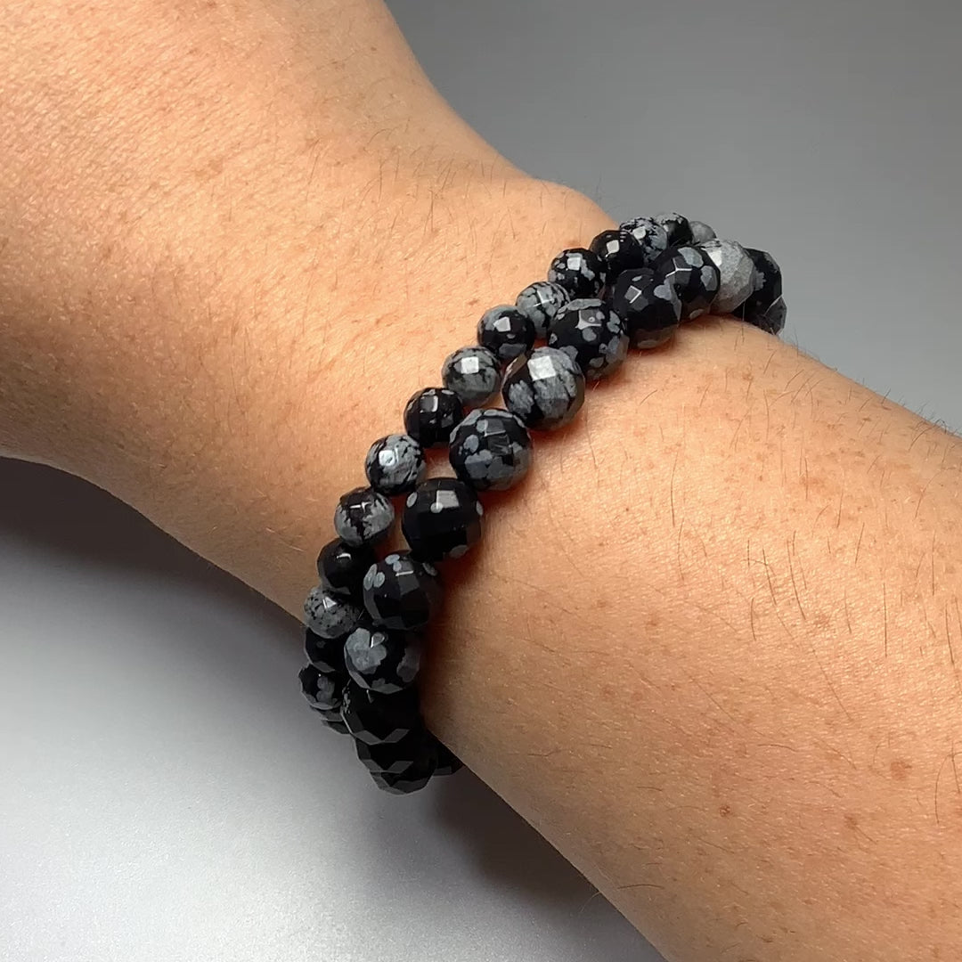 Snowflake Obsidian Faceted Beaded Bracelet