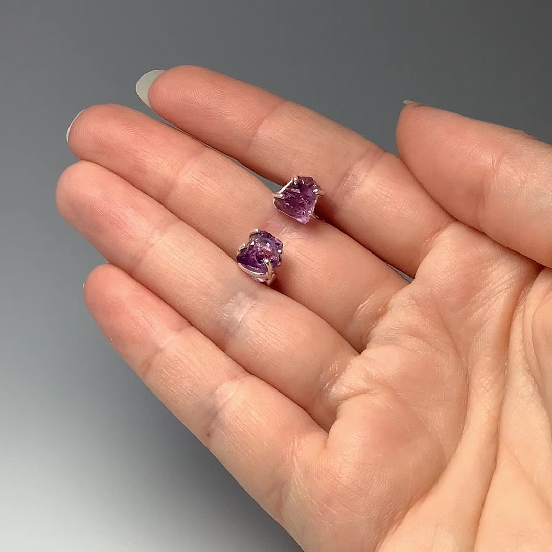 Raw Amethyst Stud Earrings