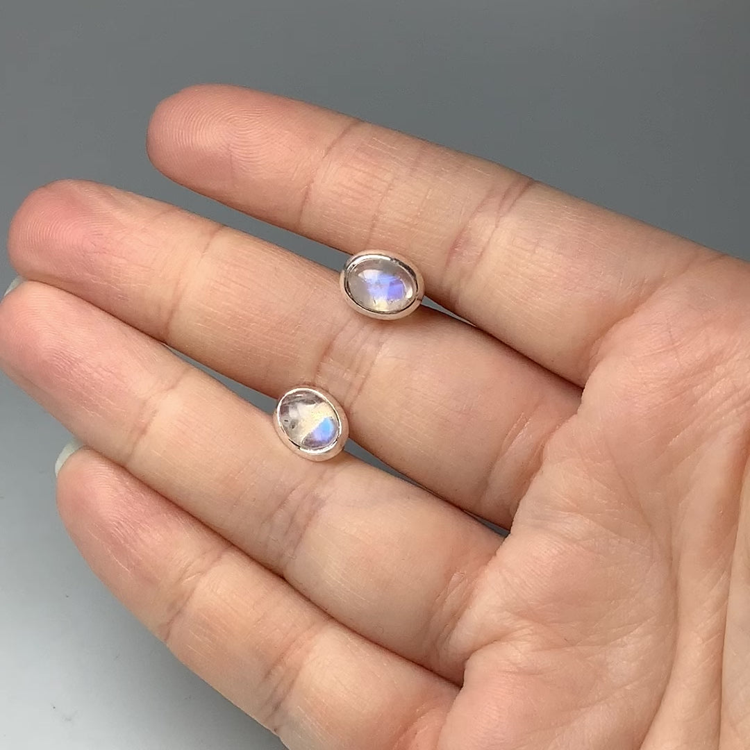 Rainbow Moonstone Stud Earrings