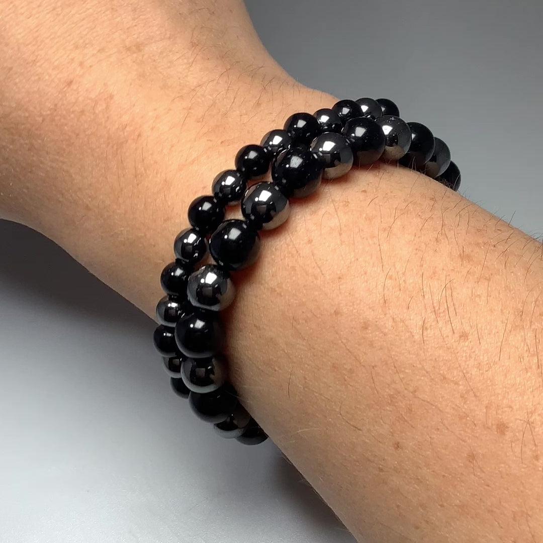 Black Onyx and Hematite Beaded Bracelet