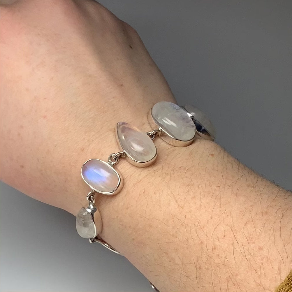 Rainbow Moonstone Sterling Silver Bracelet