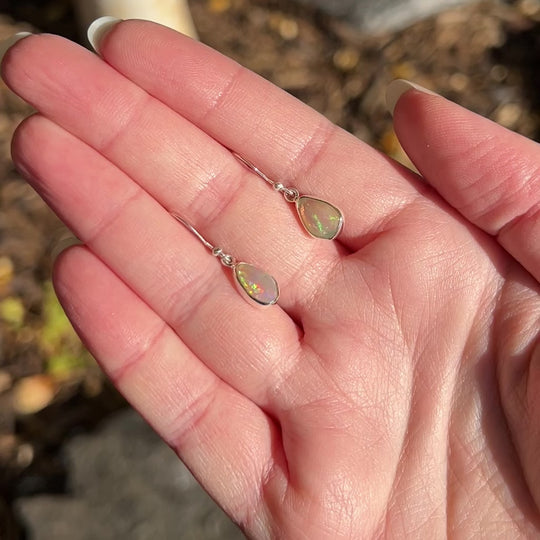 Ethiopian Fire Opal Freeform Faceted Dangle Earrings