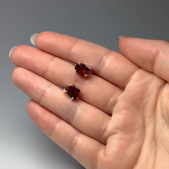 Raw Garnet Stud Earrings