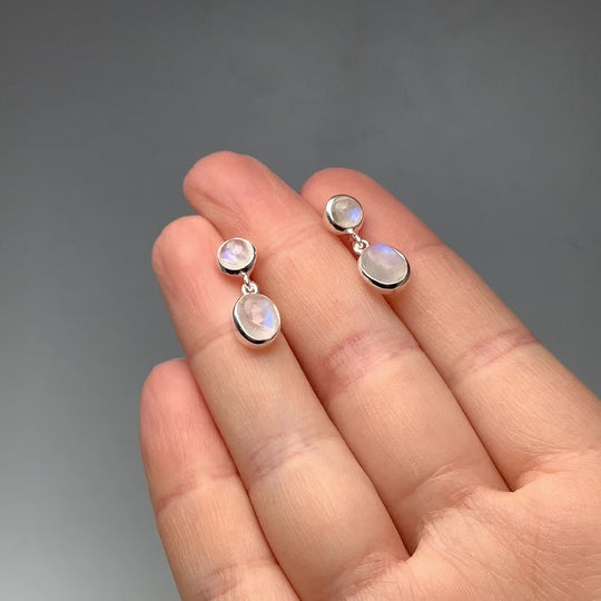 Rainbow Moonstone Stud Earrings