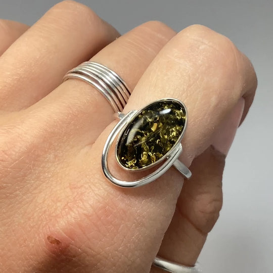 Green Amber Ring