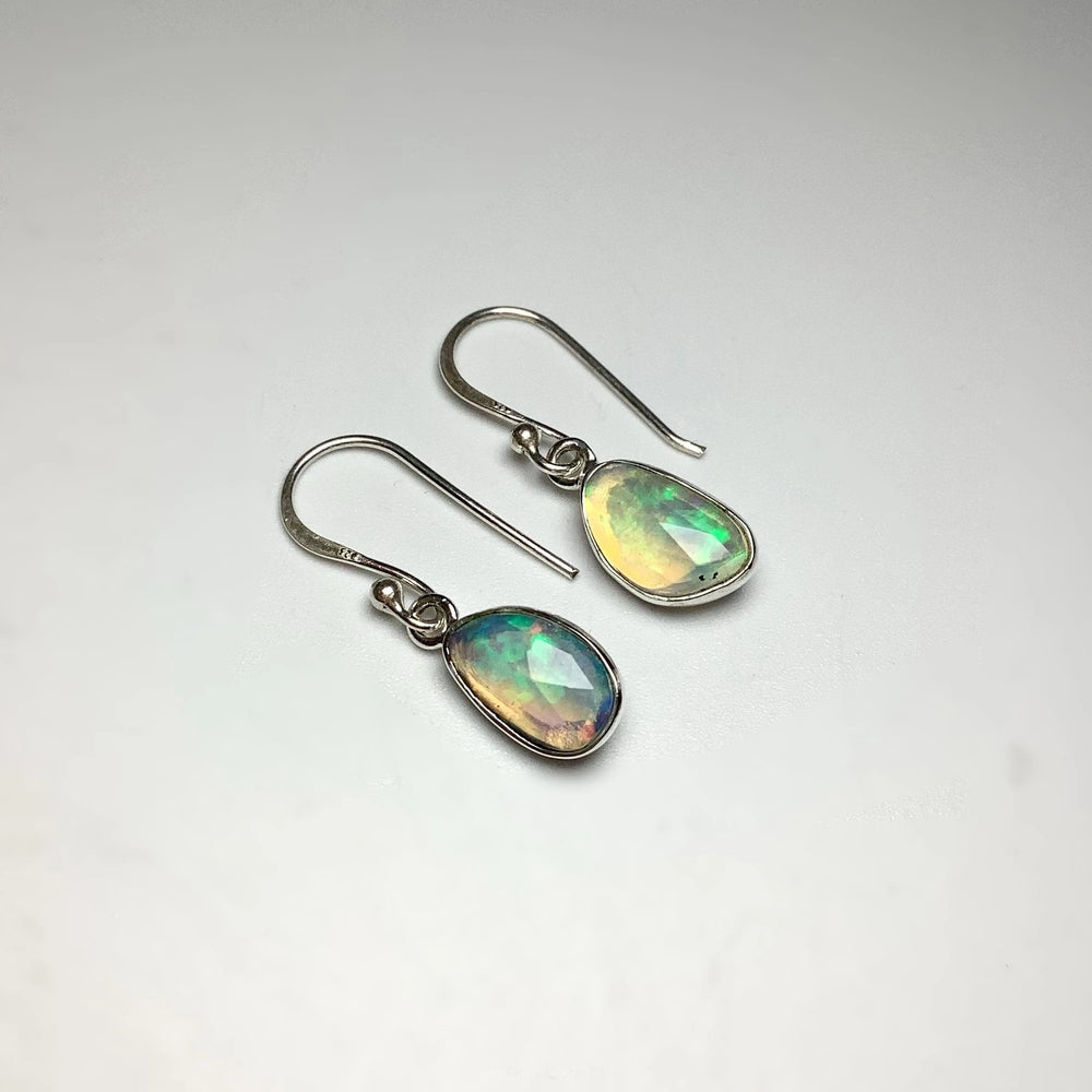 Ethiopian Fire Opal Freeform Faceted Dangle Earrings