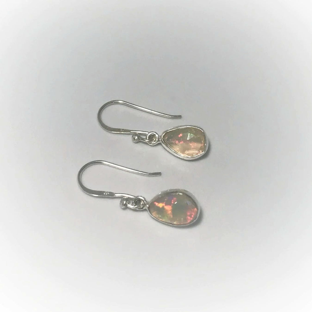 Ethiopian Fire Opal Freeform Faceted Dangle Earrings