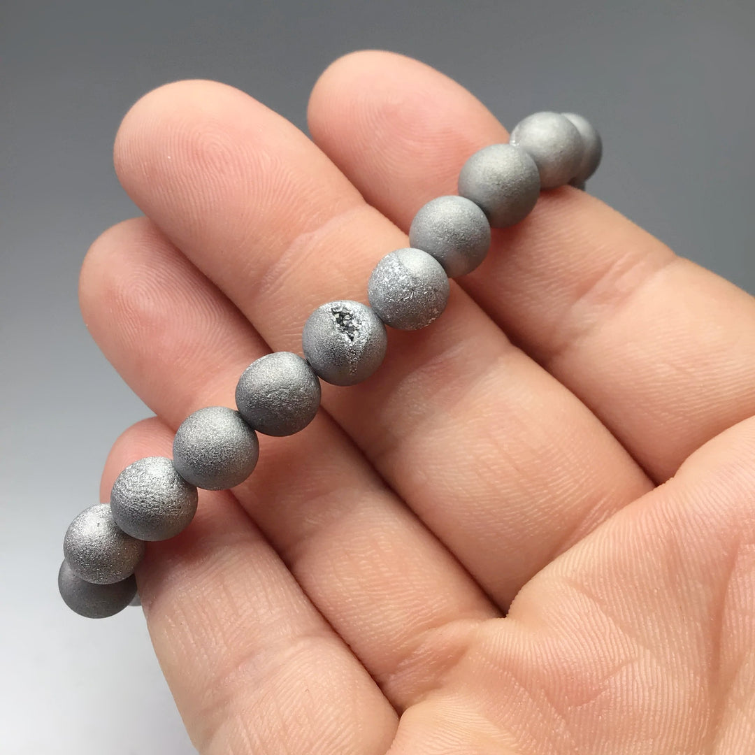 Druzy Matte Silver Beaded Bracelet