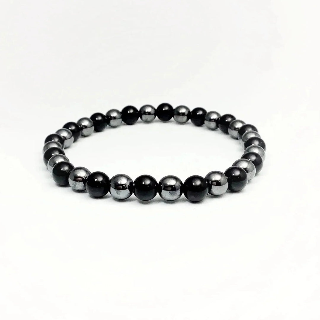 Black Onyx and Hematite Beaded Bracelet