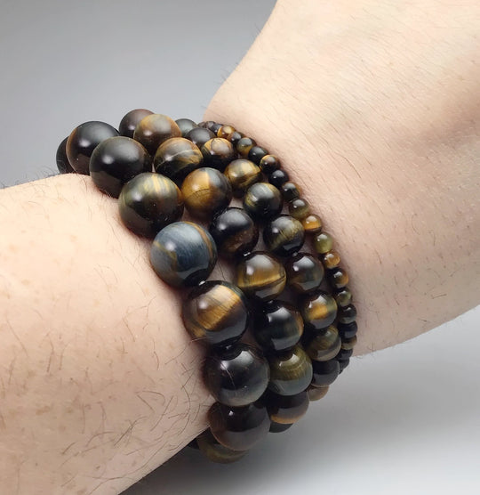 Blue Gold Tiger Eye Beaded Bracelet