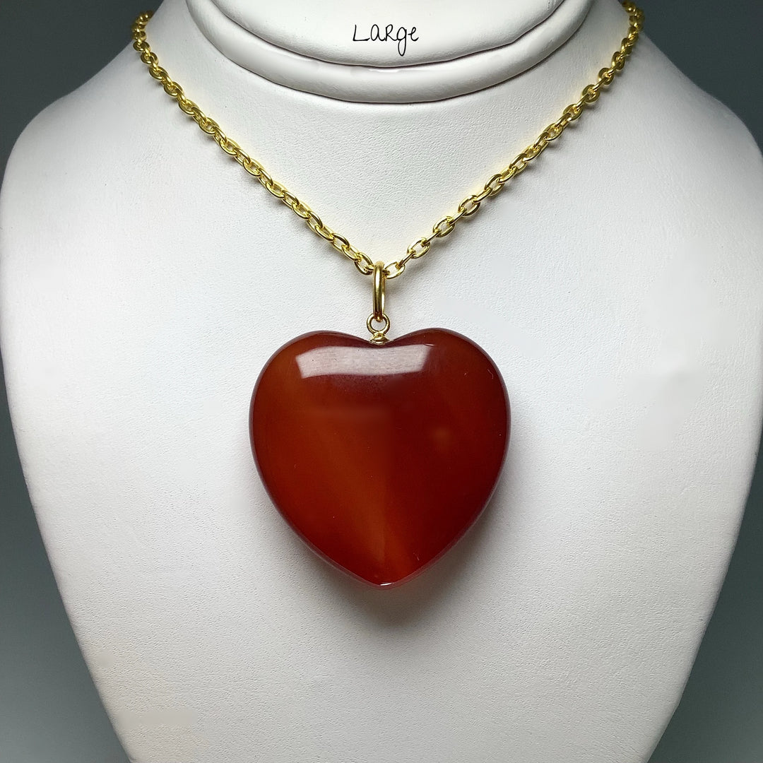 Carnelian Agate Heart Pendant - Gold Finish Bail