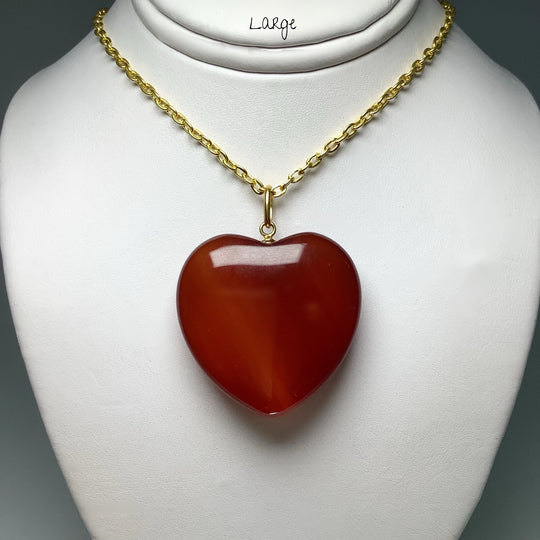 Carnelian Agate Heart Pendant - Gold Finish Bail