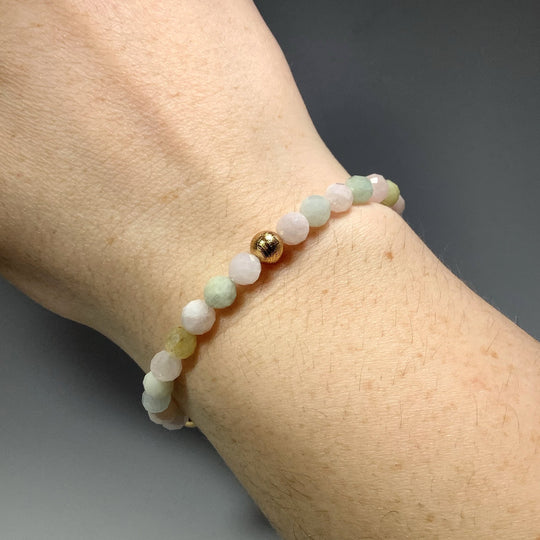 Faceted Morganite with Muonionalusta Meteorite Beaded Bracelet - 6mm