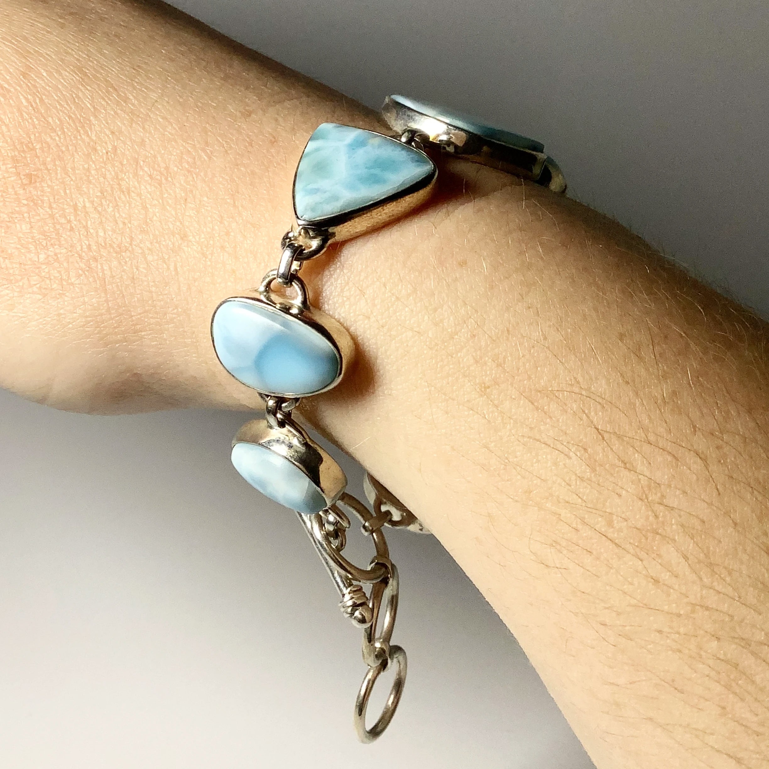 Vintage Silver Link Bracelet with Round 2024 Shape Larimar Gemstone, Vintage Silver Bracelet, Vintage Gemstone Jewelry, Silver Bracelet