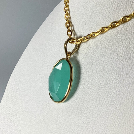 Green Chalcedony Gold Finish Pendant