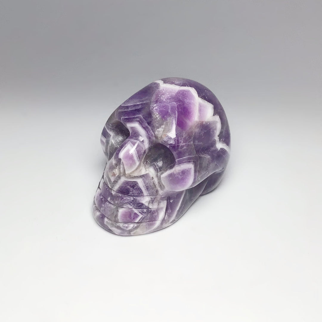 Carved Chevron Amethyst Crystal Skull