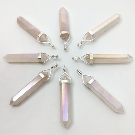 Opalescent Rose Quartz Double Terminated Point Pendant