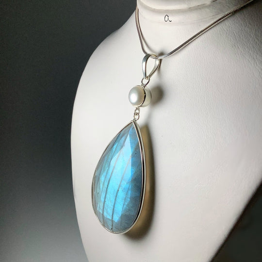 Faceted Labradorite and Pearl Pendant