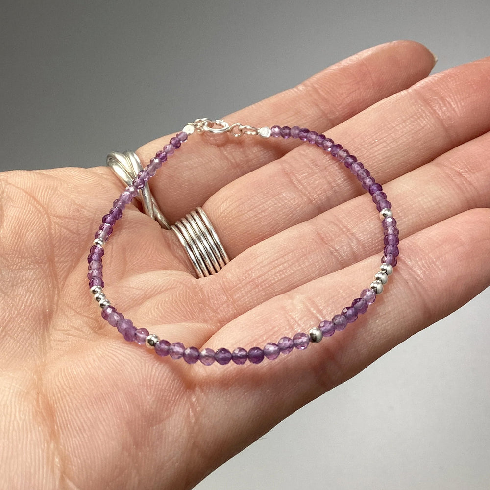 Amethyst Sterling Silver Beaded Bracelet