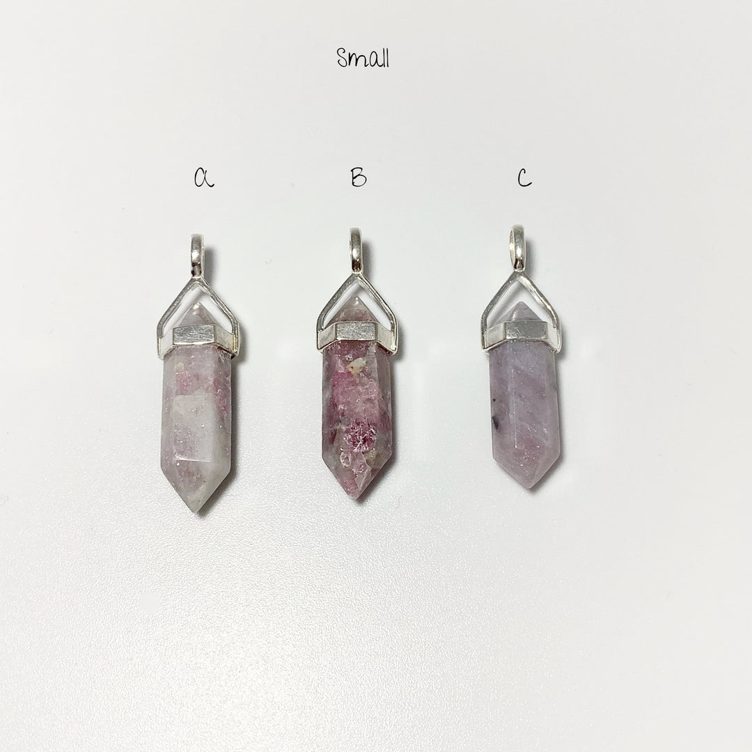 Quartz with Pink Tourmaline Double Terminated Point Pendant