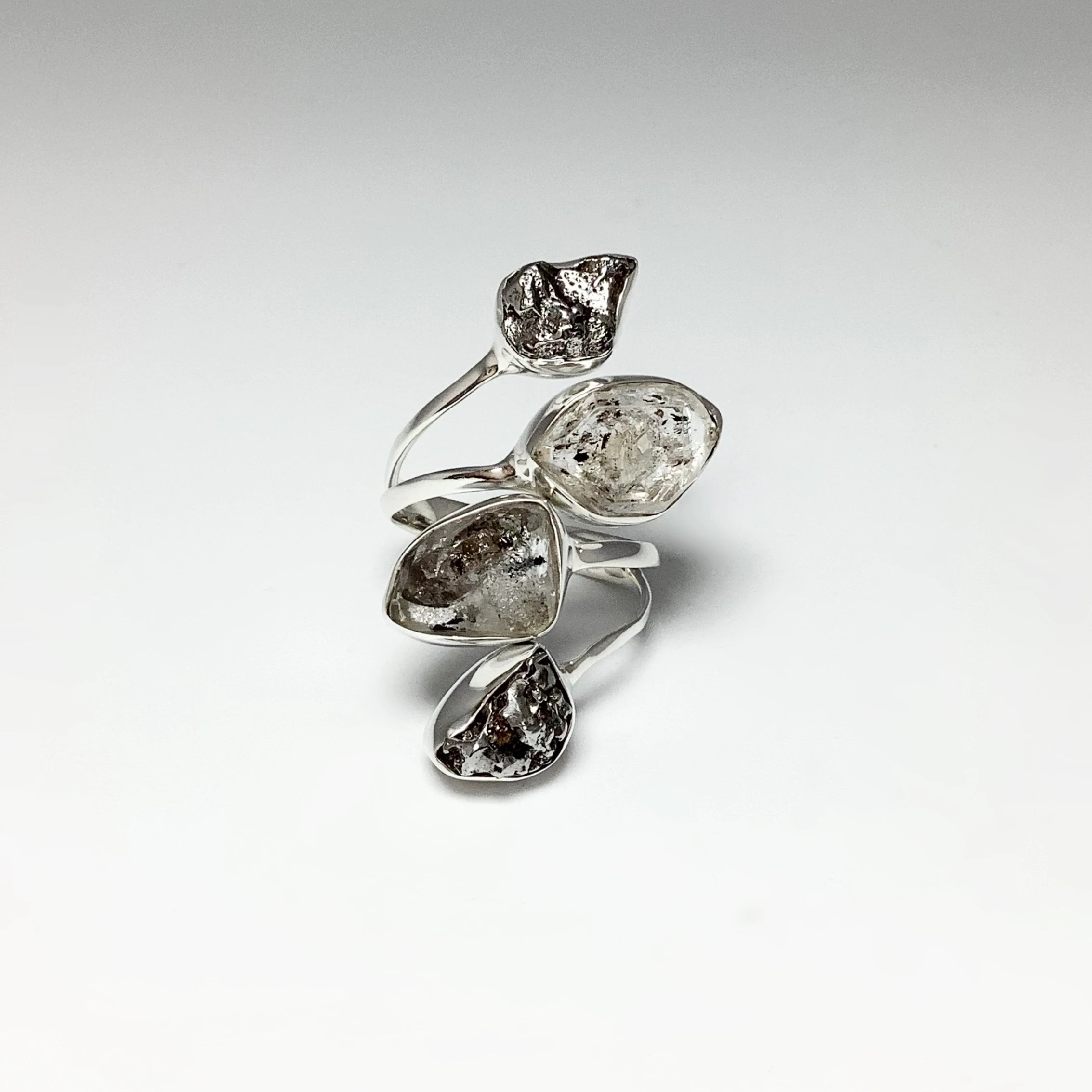 Campo Del Cielo Meteorite and Herkimer Diamond Adjustable Ring