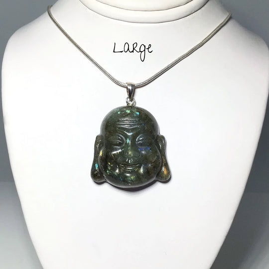 Labradorite Happy Buddha Head Pendant