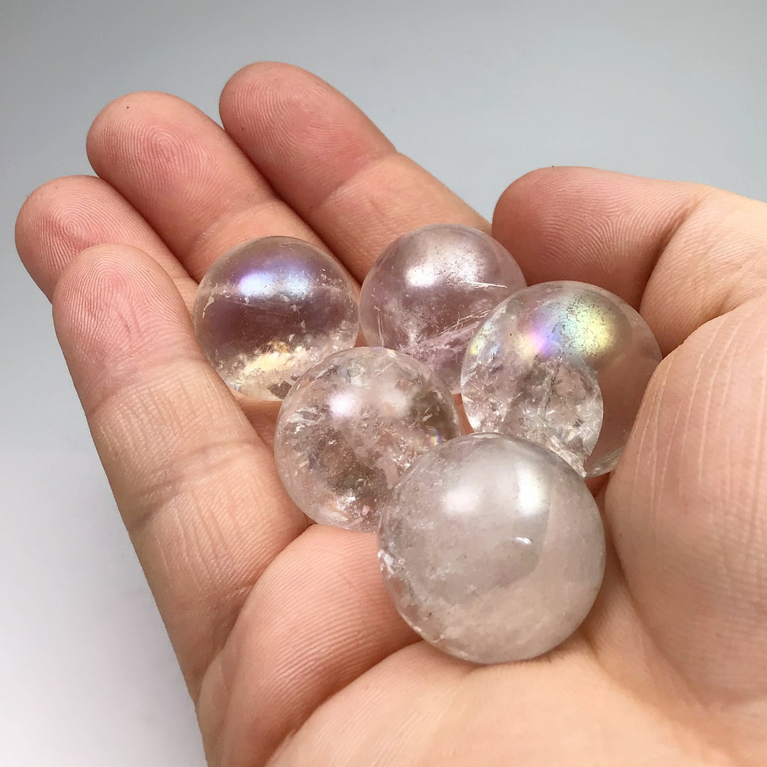 Mini Opalescent Aura Quartz Sphere at $35 Each