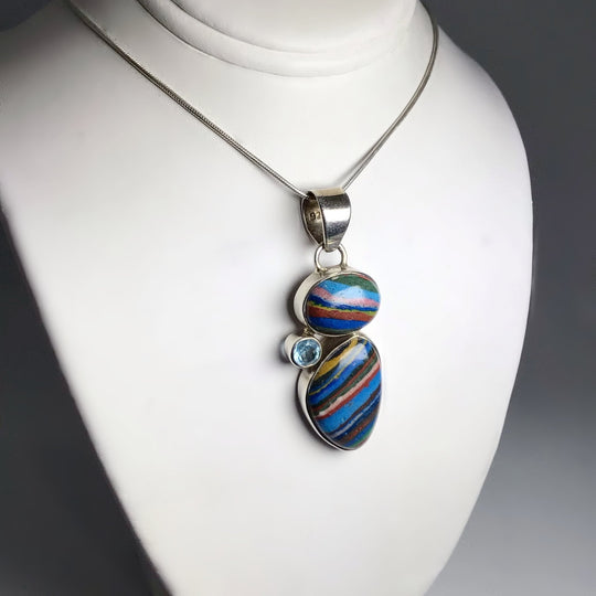 Rainbow Calcite and Blue Topaz Pendant