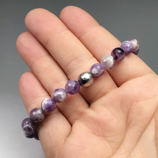 Faceted Chevron Amethyst with Muonionalusta Meteorite Beaded Bracelet - 8mm