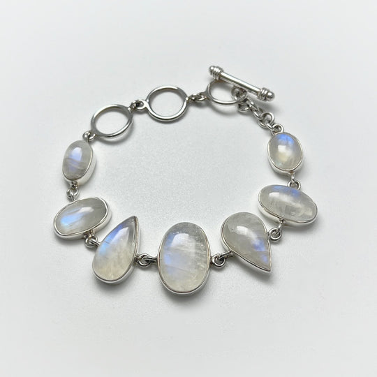 Rainbow Moonstone Sterling Silver Bracelet