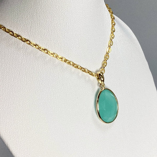 Green Chalcedony Gold Finish Pendant