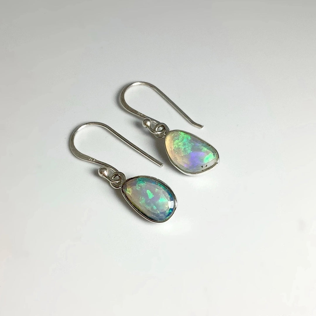 Ethiopian Fire Opal Freeform Faceted Dangle Earrings