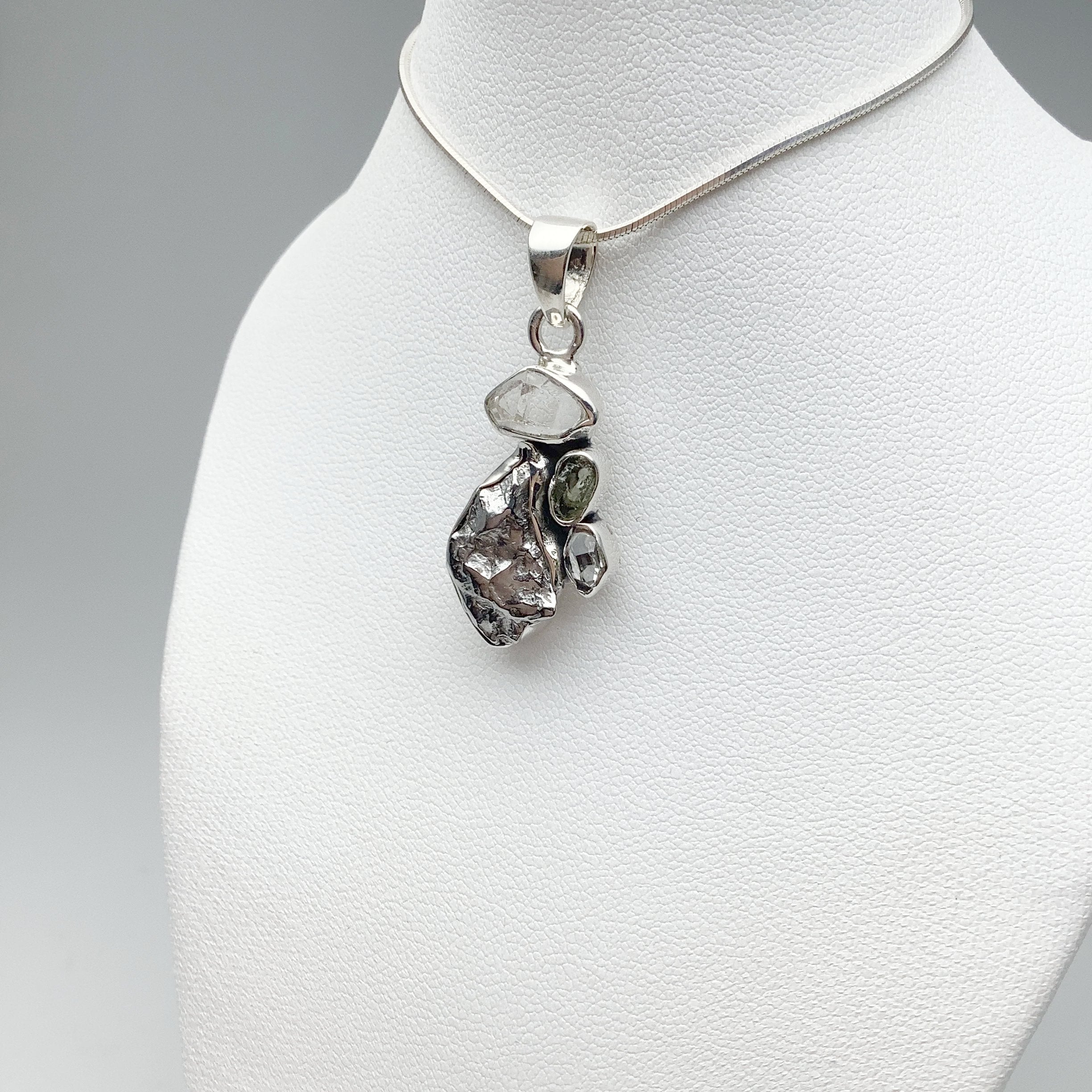 Campo Del Cielo Meteorite, Herkimer Diamond and Moldavite Pendant