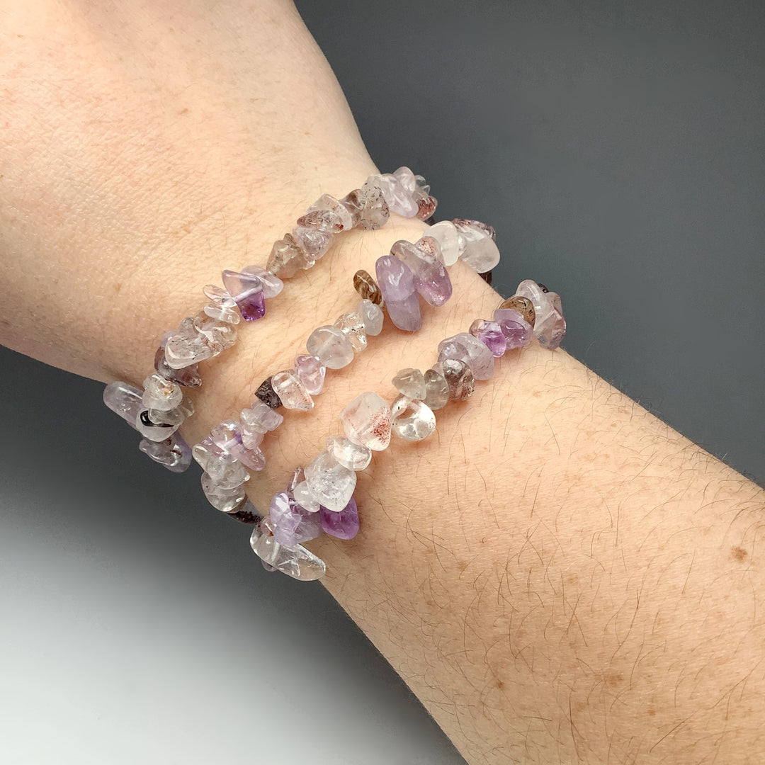 Mixed Purple Rutilated Quartz Chip Beaded Bracelet