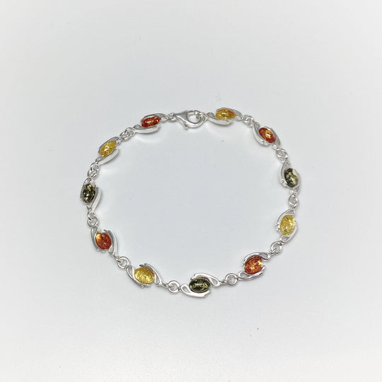 Mixed Amber Sterling Silver Bracelet