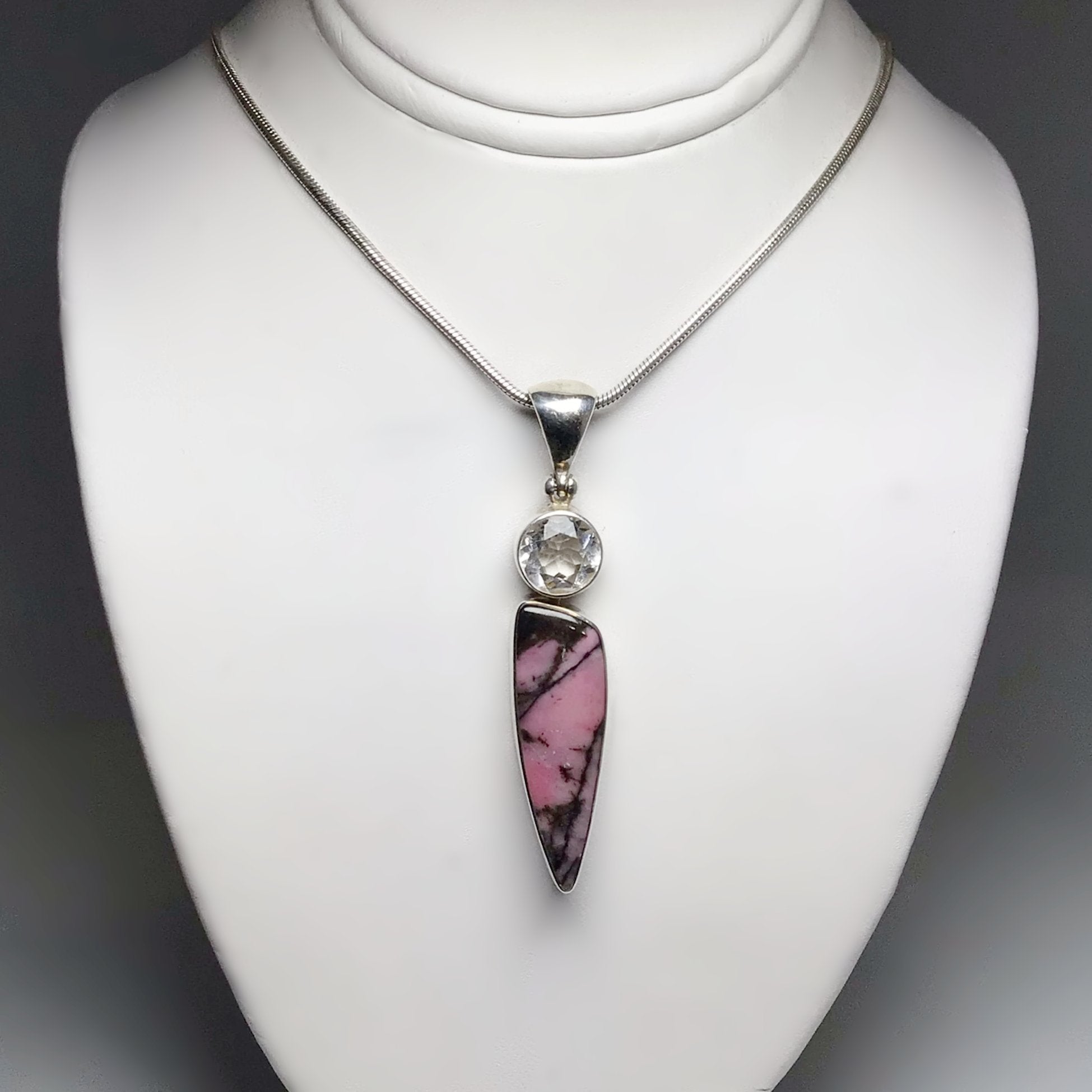 Rhodonite and Clear Topaz Pendant