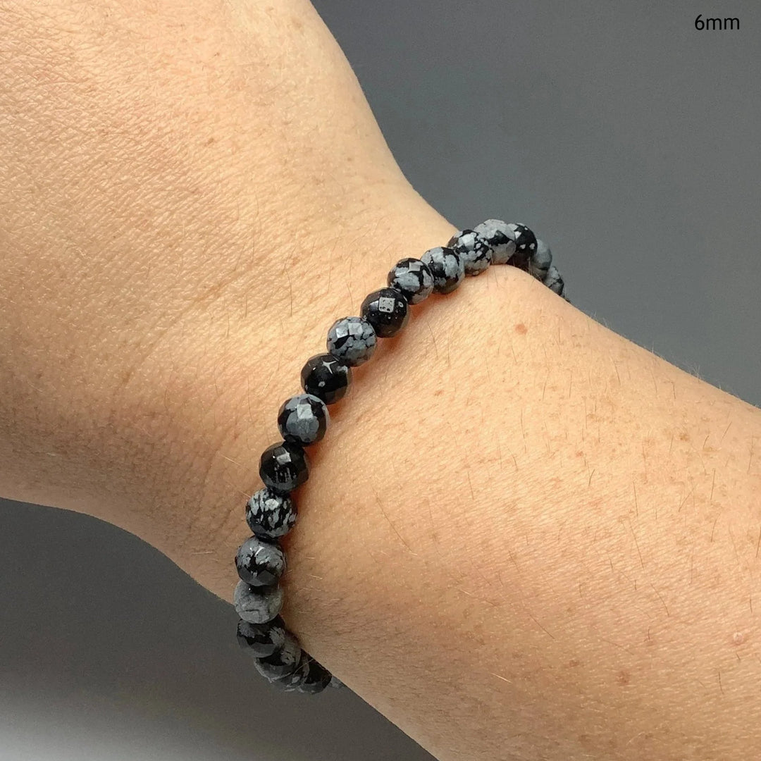 Snowflake Obsidian Faceted Beaded Bracelet