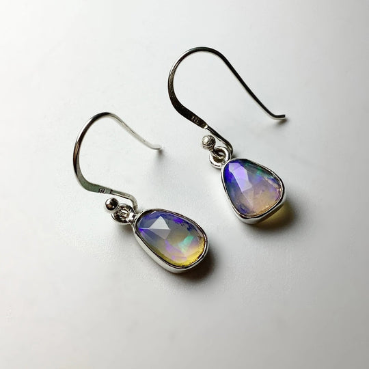 Ethiopian Fire Opal Freeform Faceted Dangle Earrings