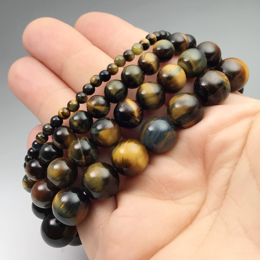 Blue Gold Tiger Eye Beaded Bracelet