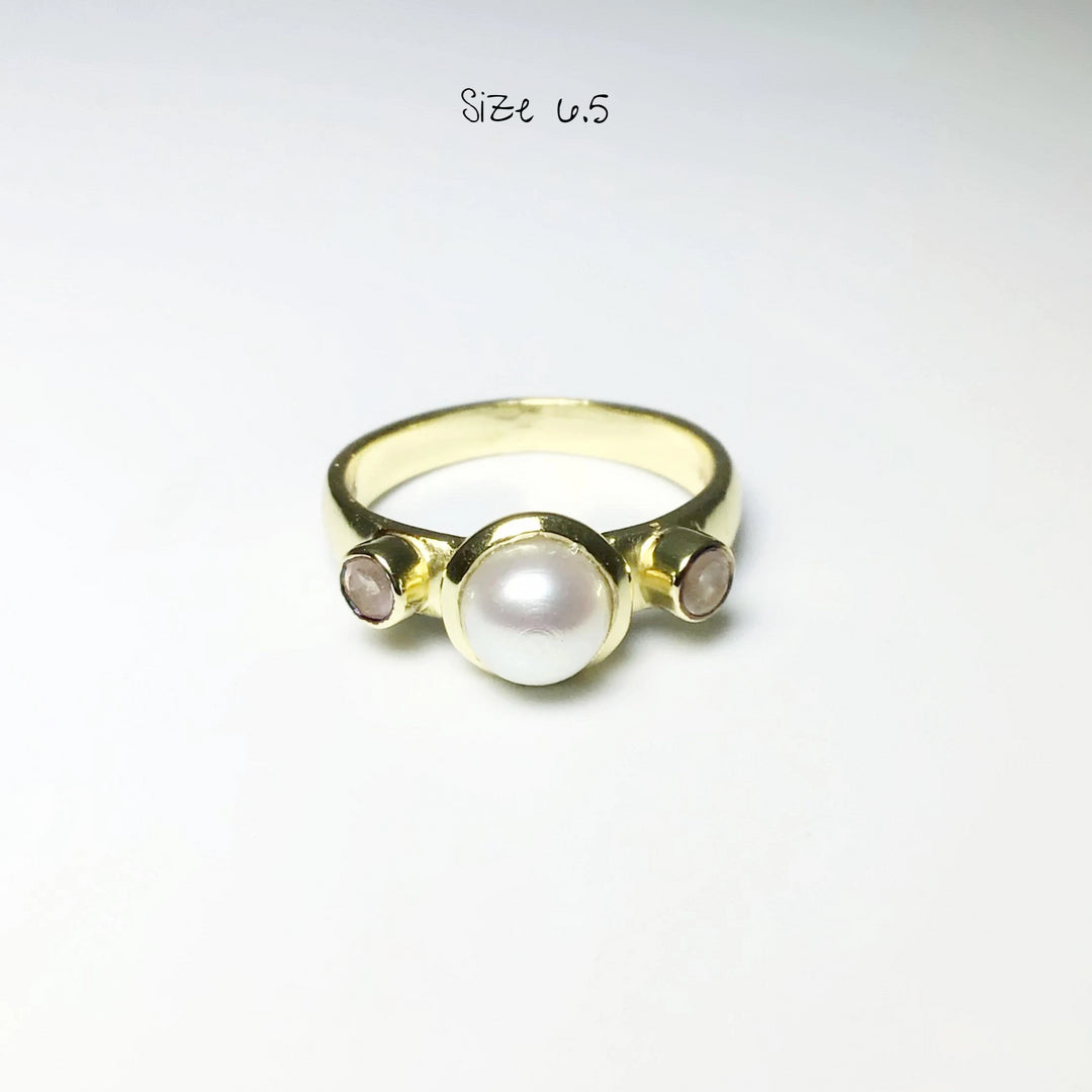 Freshwater Pearl and Rose Quartz Ring