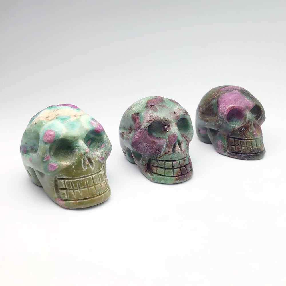 Carved Ruby Fuchsite Skull at $75 Each