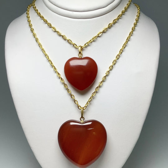 Carnelian Agate Heart Pendant - Gold Finish Bail